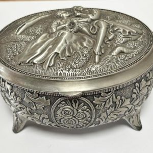 casetă de bijuterii vintage din metal argintat Meiji 1890