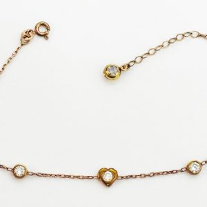 brățară delicată din aur roz 14k cu pietre albe strălucitoare