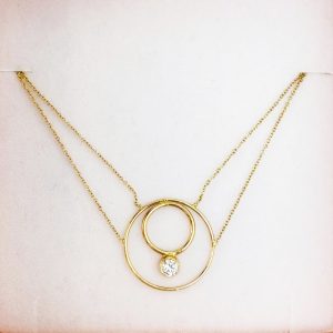 colier Sabrini din aur galben de 14k cu piatră cubic zirconia