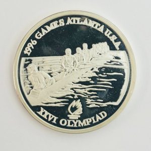 Alternative view of moneda argint 100 LEI 1996 Atlanta Olympic Games PROOF