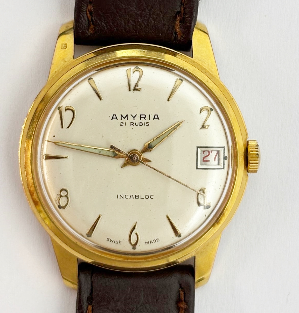 ceas mecanic elvetian aurit Amyria 21 rubis