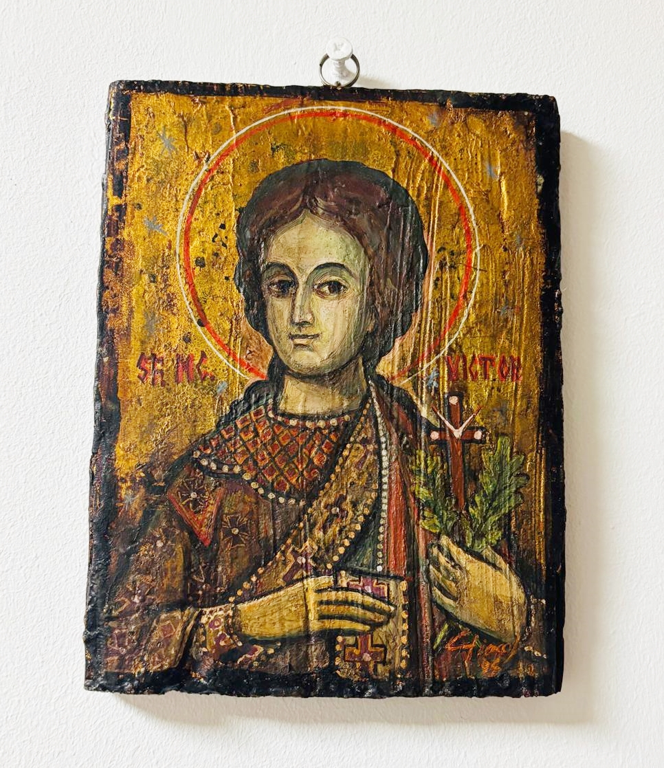 icoană veche ortodoxă pictată pe lemn Sfântul Mucenic Victor – sfânt militar