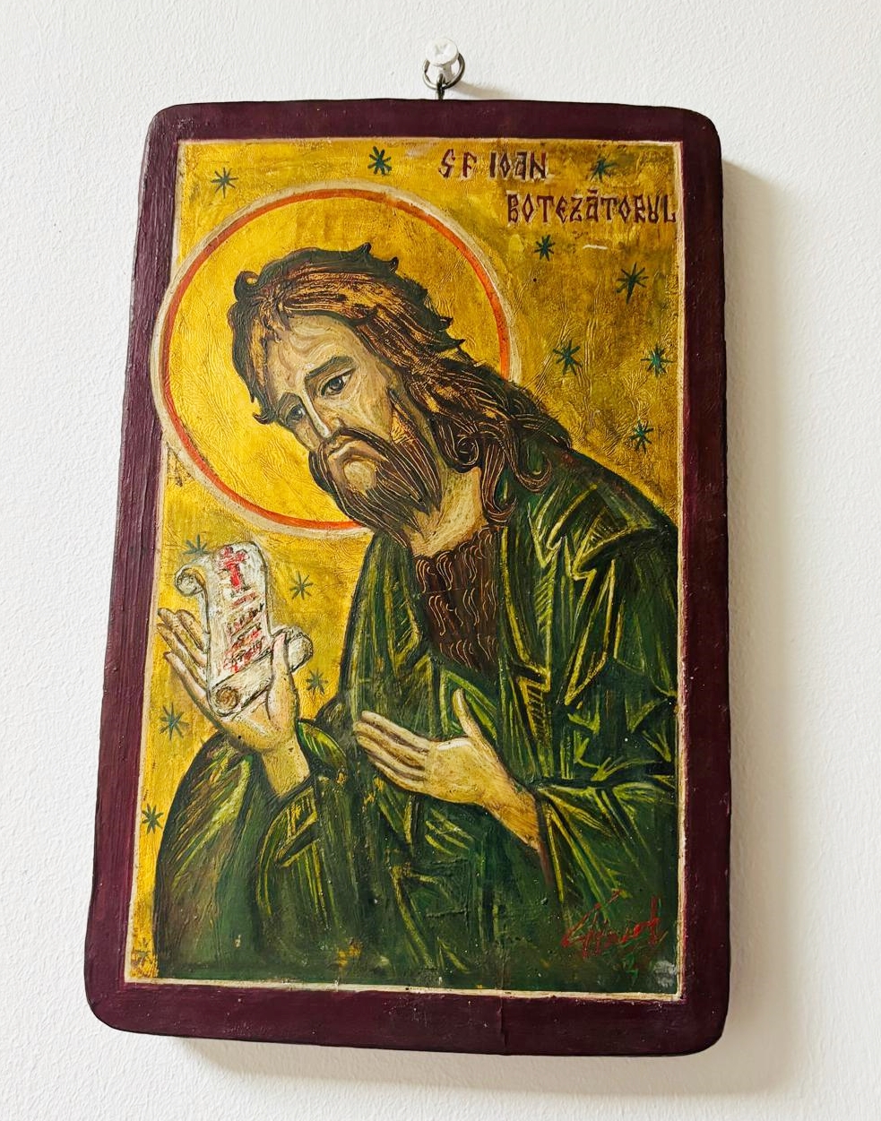 icoană veche ortodoxă pictată pe lemn Sfântul Ioan Botezătorul