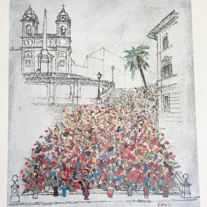 Alternative view of litografie semnată de Ziroli înfățișând Treptele Spaniole din Roma